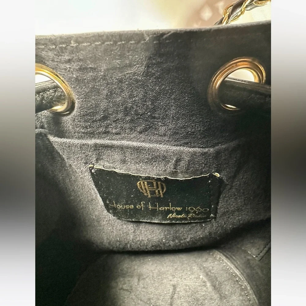 HOUSE OF HARLOW Original 1960 100% Leather Bucket Crossbody Drawstring Bag